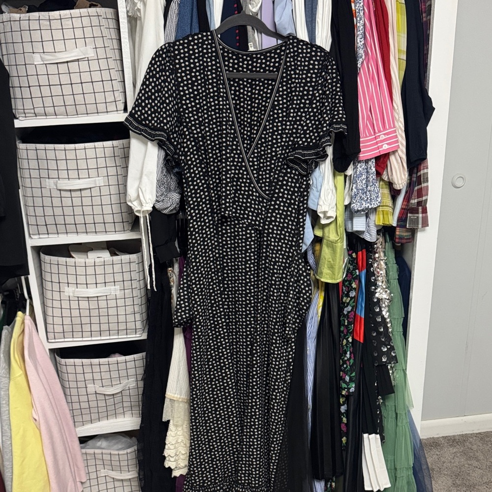 Max Studio Black and White Polka Dot Wrap Maxi Dress